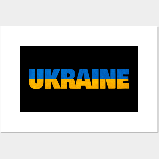 ukraine text with ukranian flag colors Wall Art by Purrfect